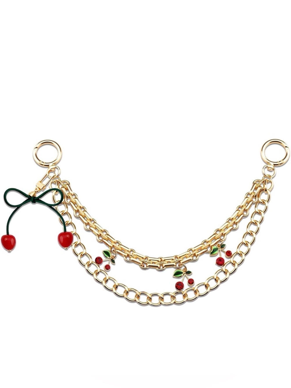 Gold Cherry Charm Chain Belt with Red Enamel Accents NWT